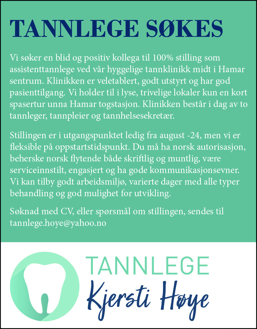 Stillinger | Den Norske Tannlegeforenings Tidende